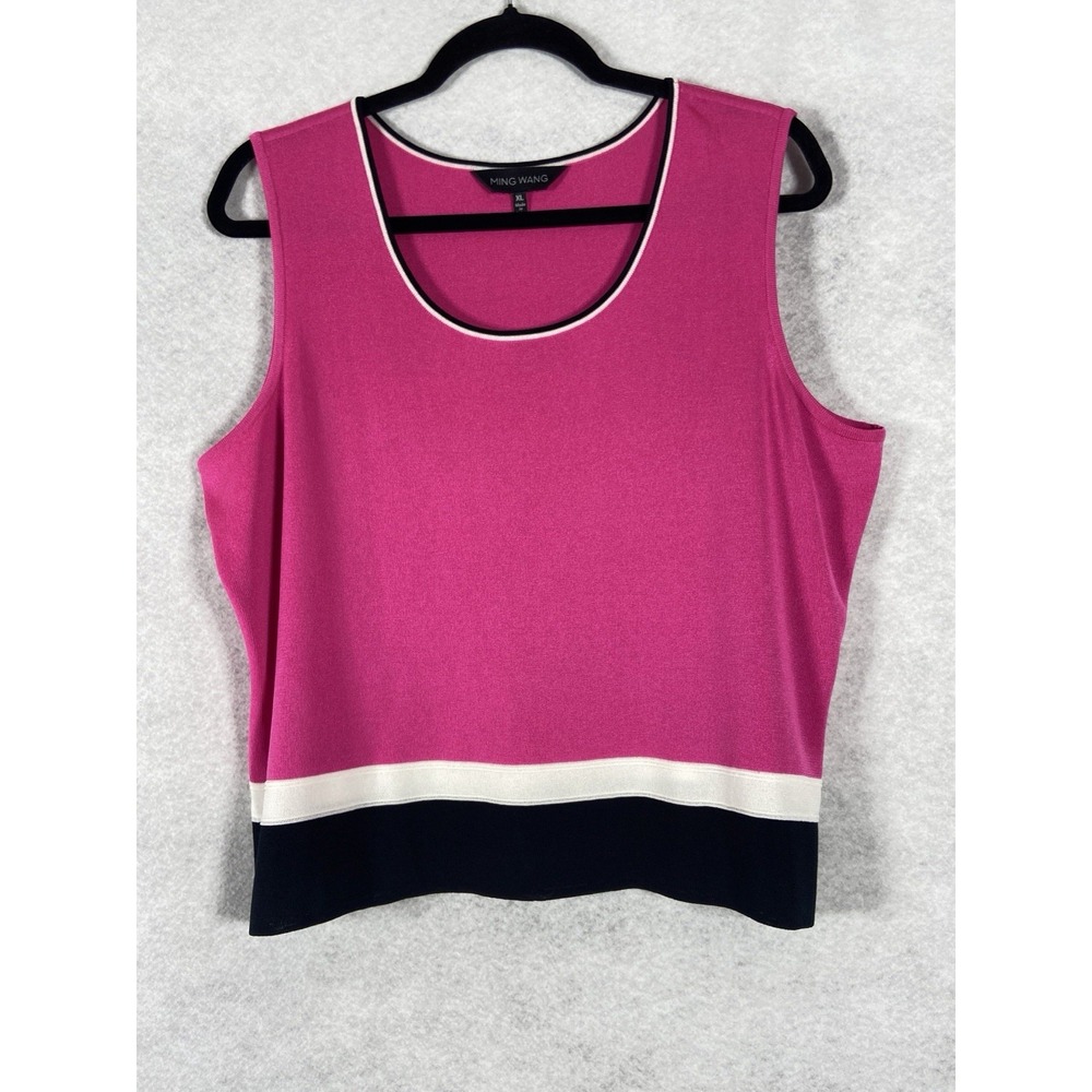 Ming Wang Tank Top Women's XL Pink Black Knit Sleeveless Colorblock NWOT